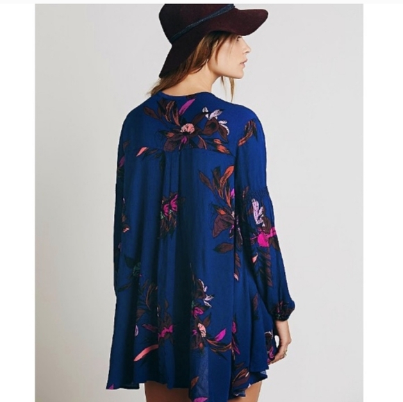 Free People Blue Floral navy magenta tunic dress M - Picture 4 of 13